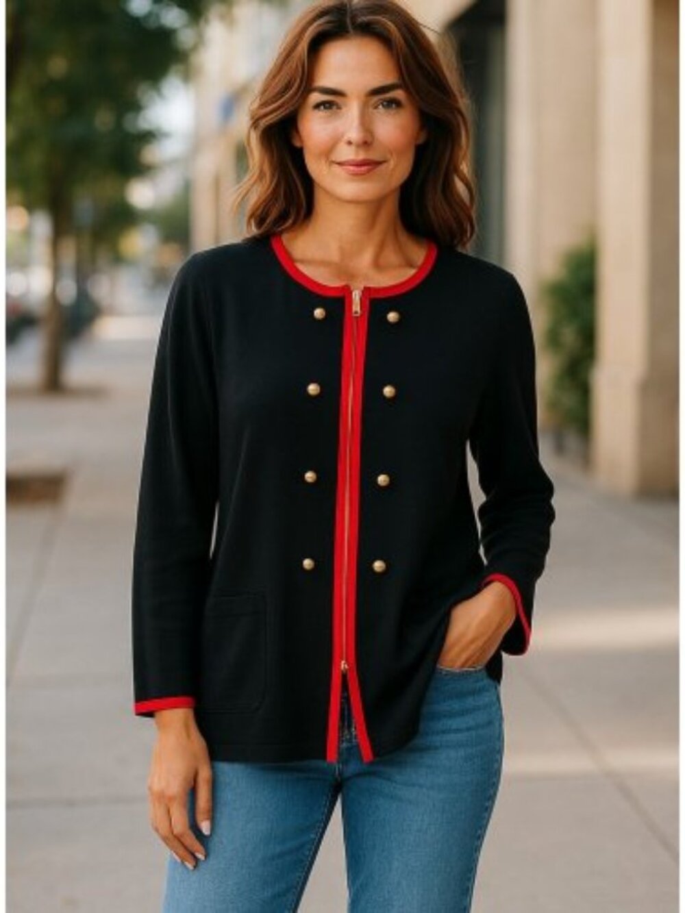 GEORGE Black and Red Zip Front Double Breasted Cardigan Ladies XL Size 16-18